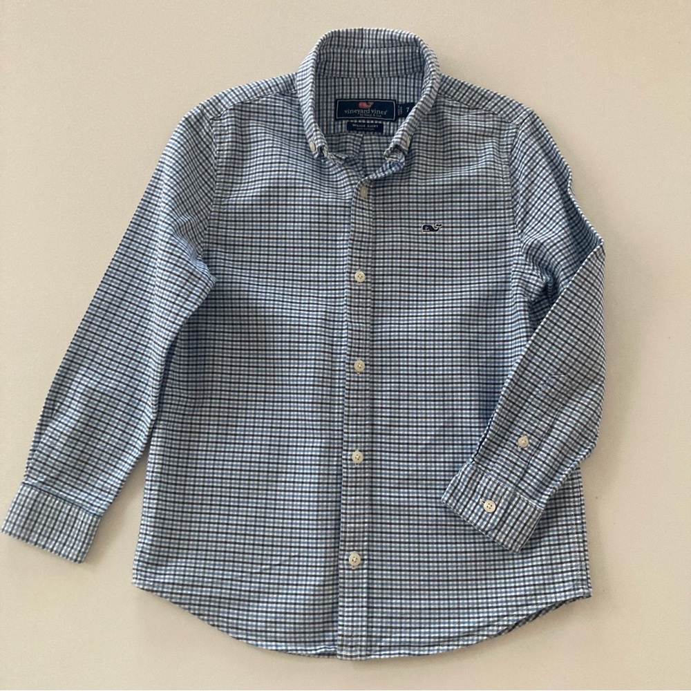 Vineyard Vines Boys 7 Blue Plaid Whale Shirt